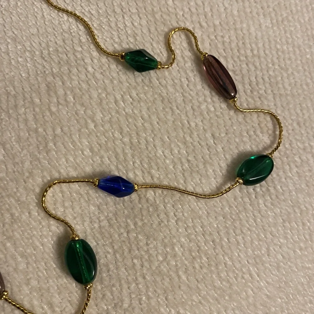 TRIFARI VINTAGE GLASS BEADED NECKLACE BLUE GREEN PURPLE